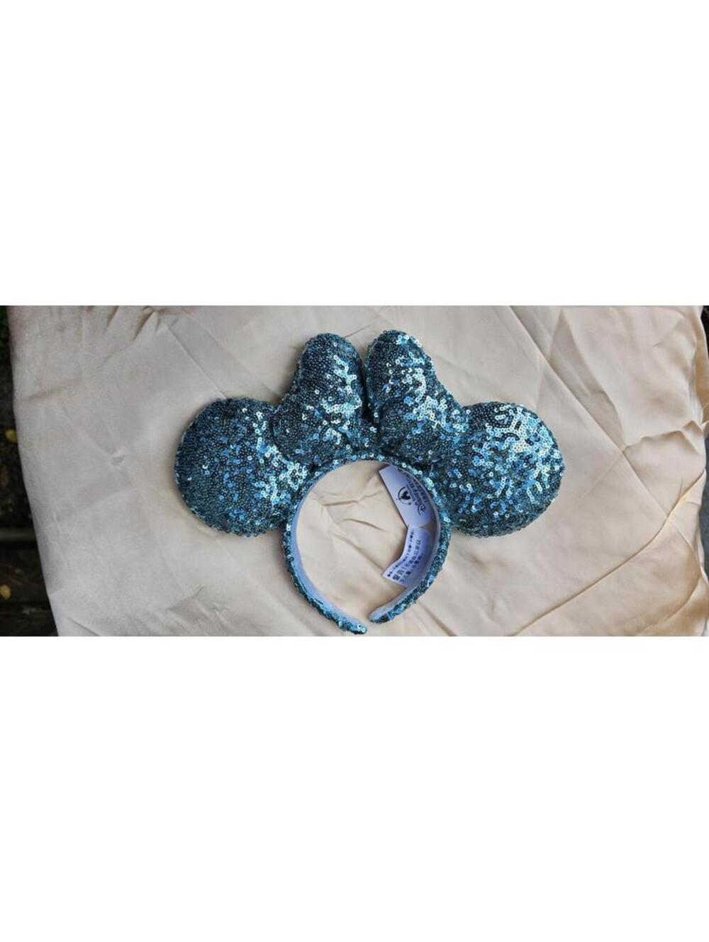 Aqua Blue Minnie Mouse Ears Aqua Blue Sequin Padded Bow Headband Gift